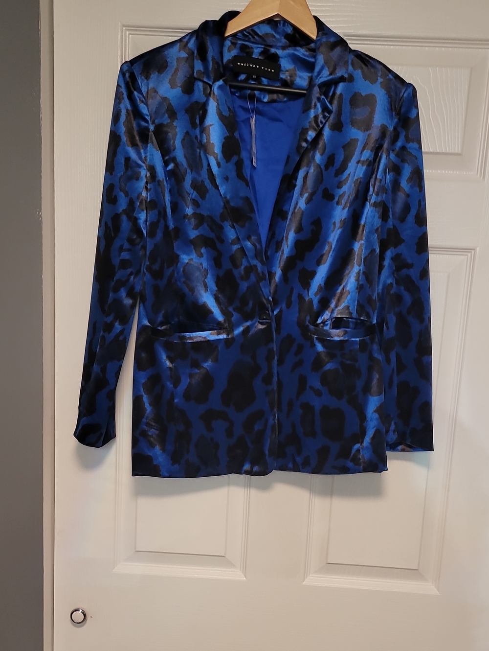 Endless Rose Blue and Black Leopard Satin Blazer